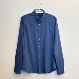 By Definition Pinstripe Navy Slim Fit Buttery Soft Button Up Dress Shirt